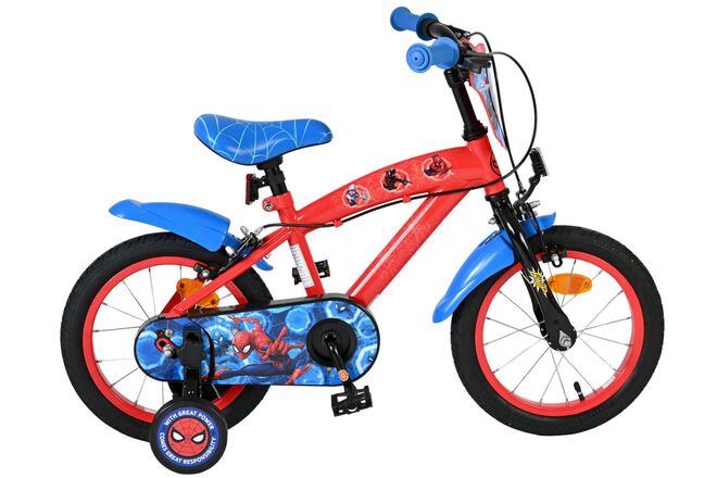 Load image into Gallery viewer, Spiderman spider-man kinderfiets - jongens - 14 inch - blauw rood - twee handremmen