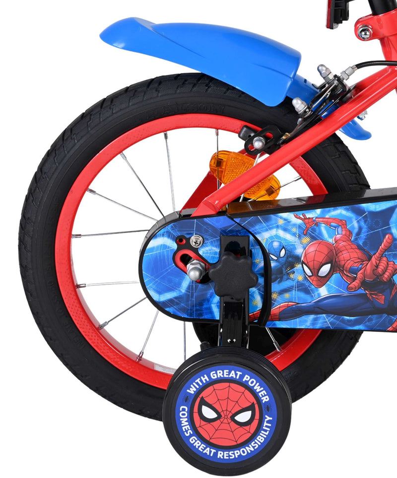 Load image into Gallery viewer, Spiderman spider-man kinderfiets - jongens - 14 inch - blauw rood - twee handremmen