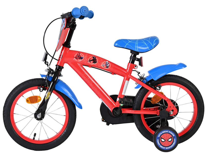 Load image into Gallery viewer, Spiderman spider-man kinderfiets - jongens - 14 inch - blauw rood - twee handremmen