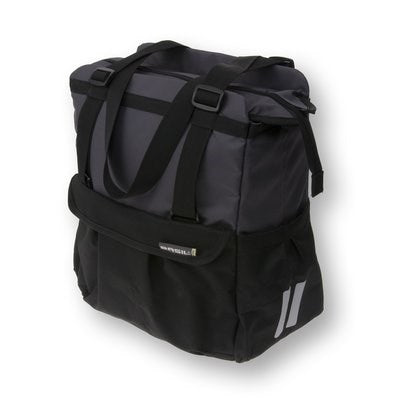 Afbeelding laden in galerijviewer, Basil Shopper XL - sportieve en trendy fietstas voor boodschappen en strand, zwart antraciet, 20L