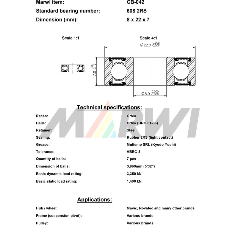Load image into Gallery viewer, Marwi union kogellager ball bearing union cb-042 8x22x7