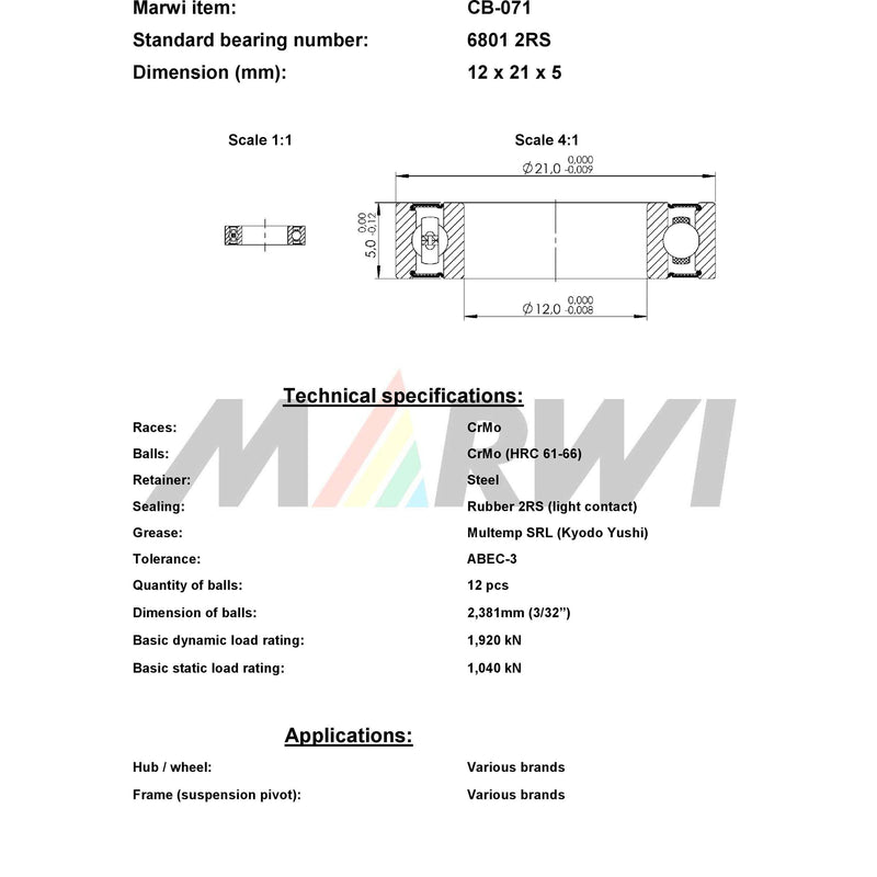 Load image into Gallery viewer, Union kogellager ball bearing cb-071 12x21x5