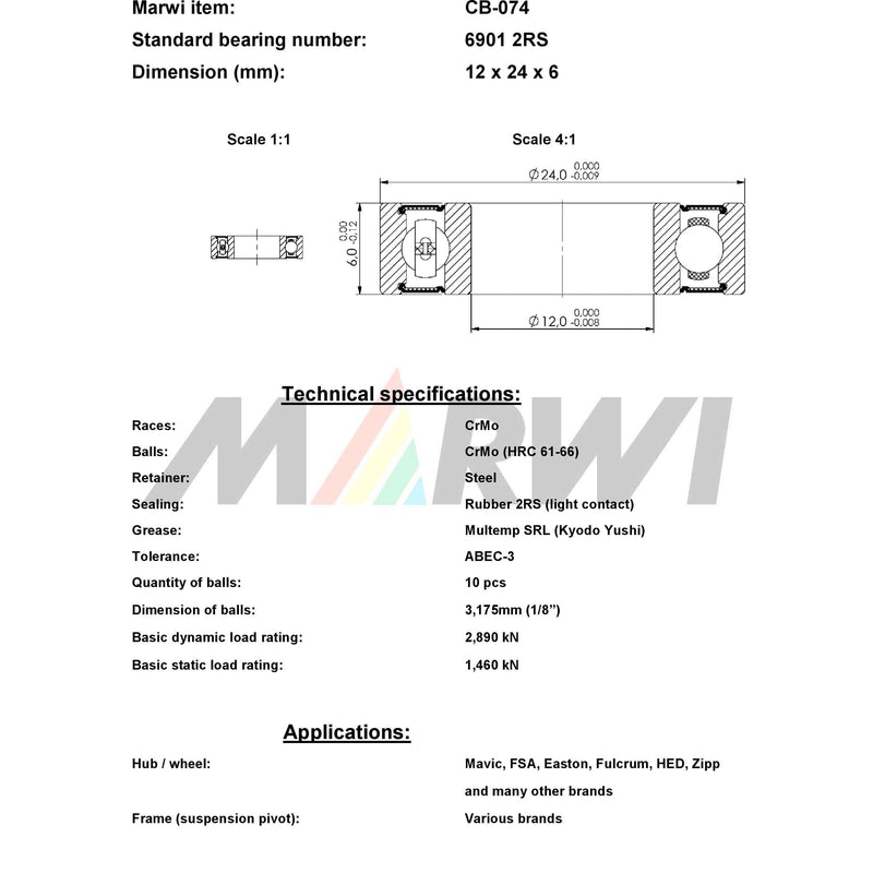 Load image into Gallery viewer, Marwi union kogellager ball bearing union cb-074 12x24x6