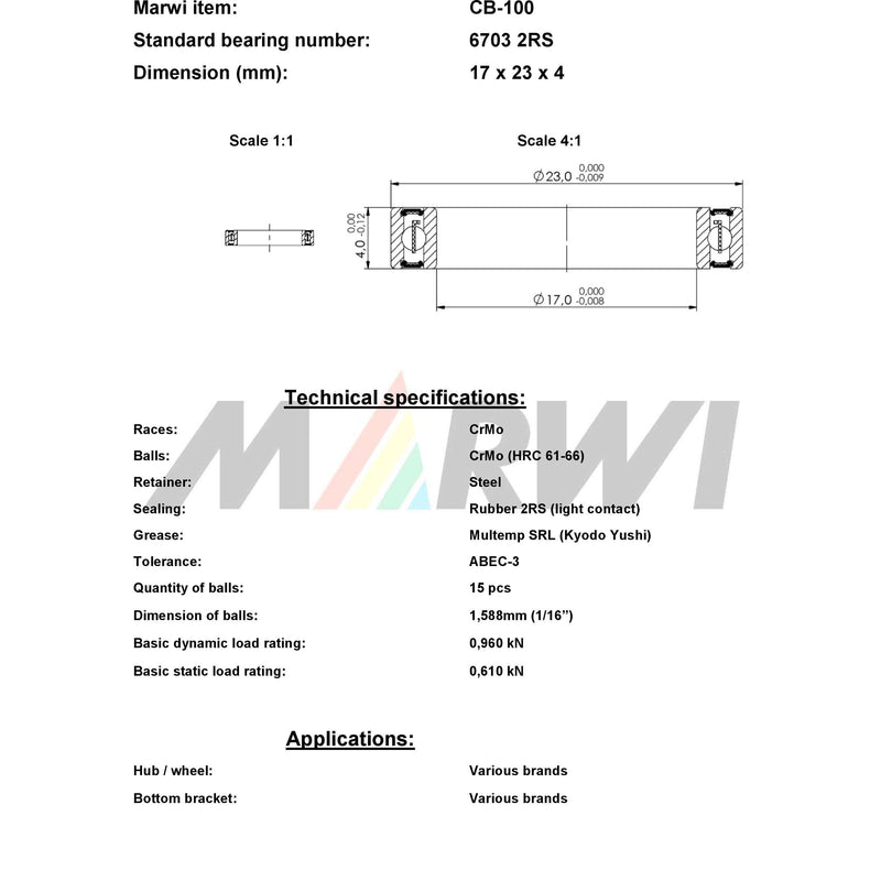 Load image into Gallery viewer, Union kogellager ball bearing cb-100 17x23x4