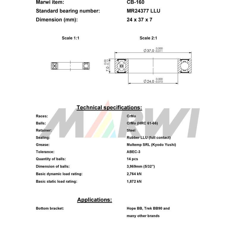 Load image into Gallery viewer, Union kugellager ball bearing cb-160 24x37x7