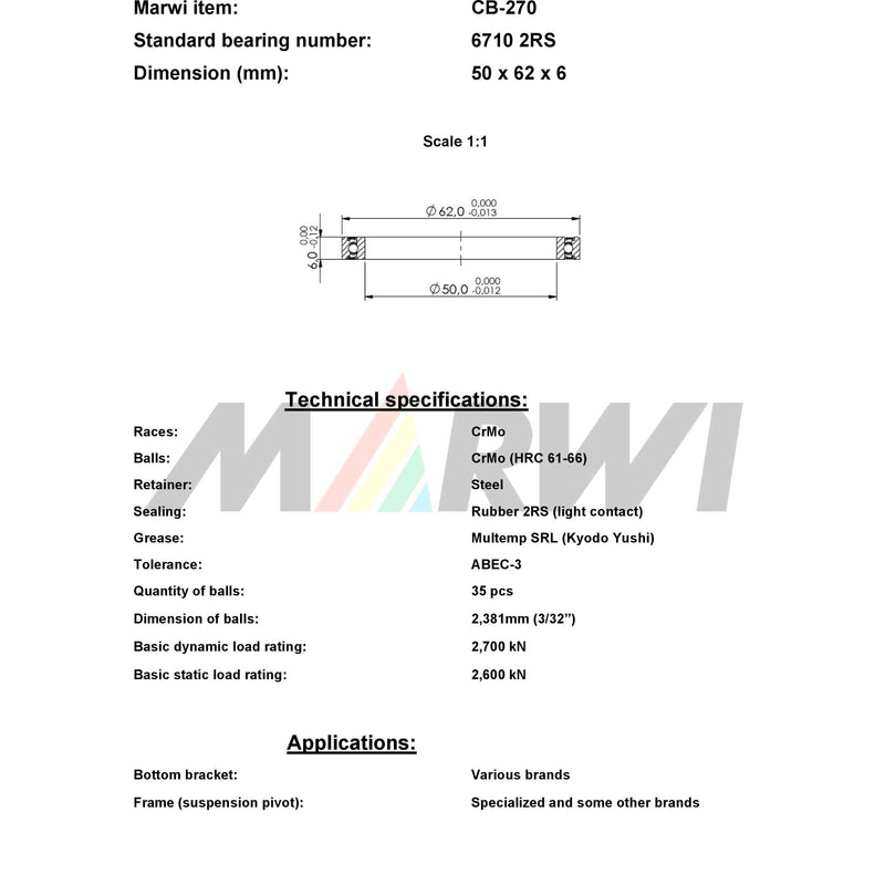 Load image into Gallery viewer, Marwi union kogellager cb-270 6710 2rs 50x62x6
