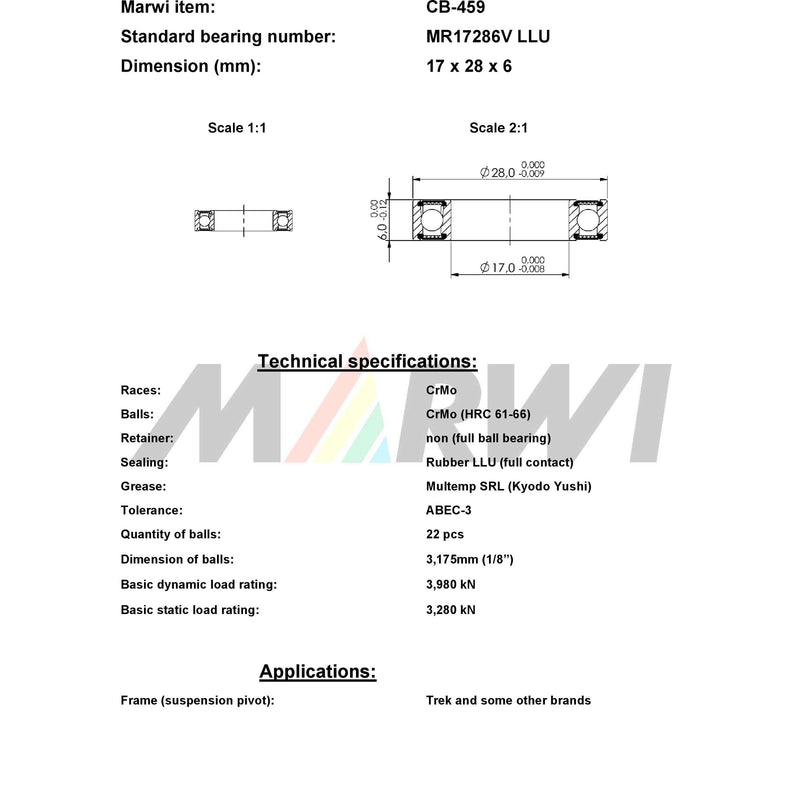 Load image into Gallery viewer, Union kogellager ball bearing cb-459 17x28x6