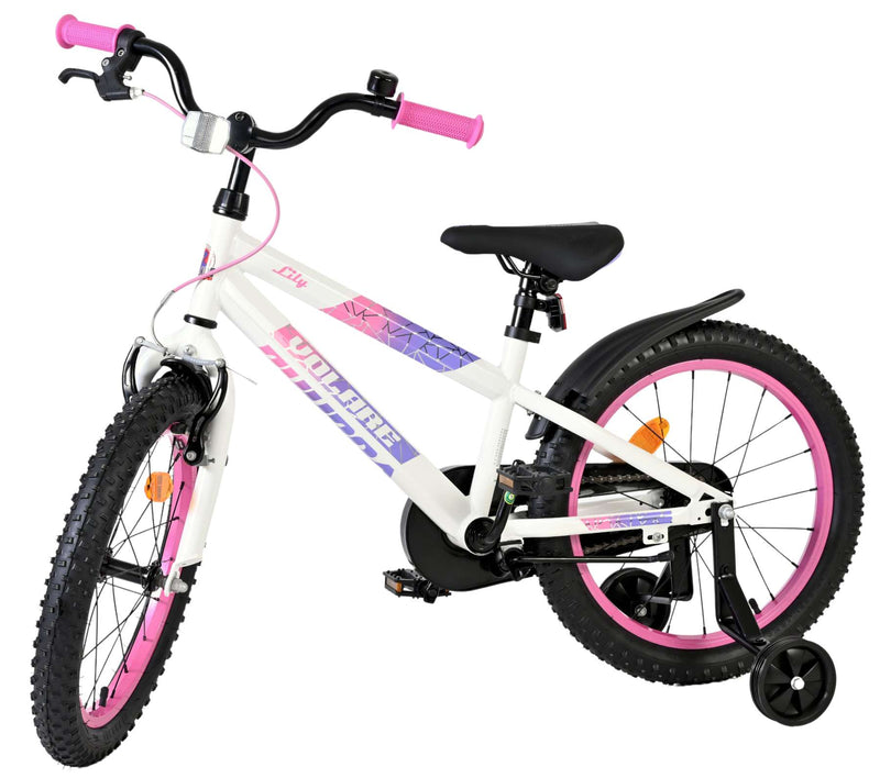 Afbeelding laden in galerijviewer, Volare lily kinderfiets - meisjes - 18 inch - wit roze paars - twee handremmen