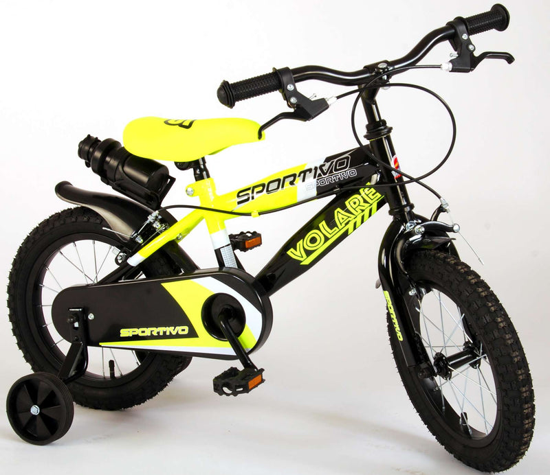 Load image into Gallery viewer, Volare Sportivo Kinderfiets Jongens 14 inch Neon Geel Zwart Twee Handremmen 95% afgemonteerd