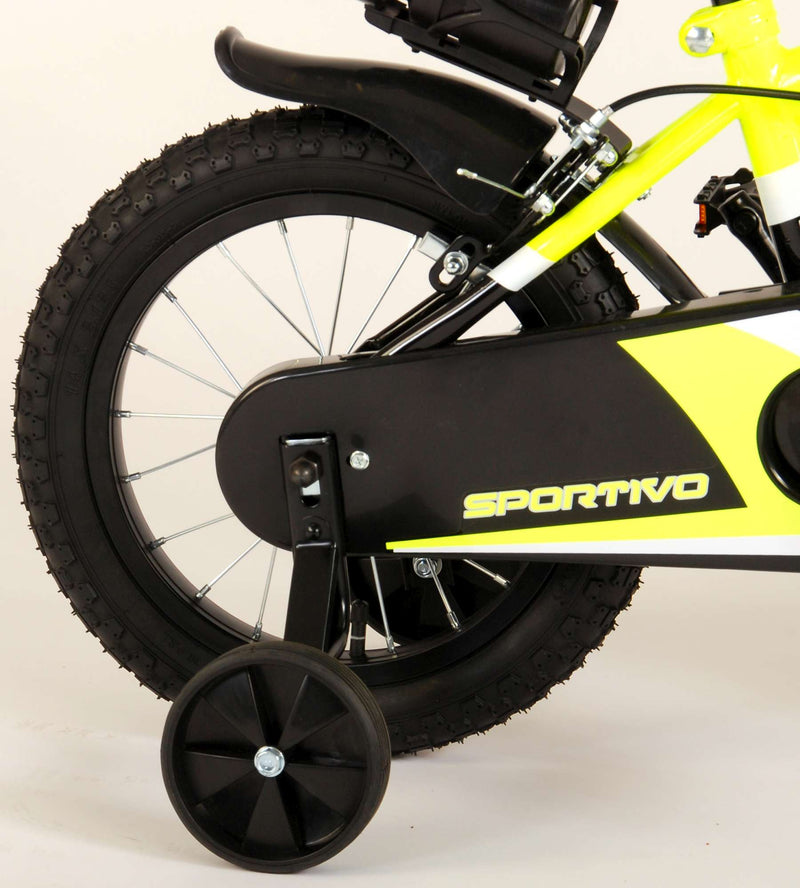 Load image into Gallery viewer, Volare Sportivo Kinderfiets Jongens 14 inch Neon Geel Zwart Twee Handremmen 95% afgemonteerd