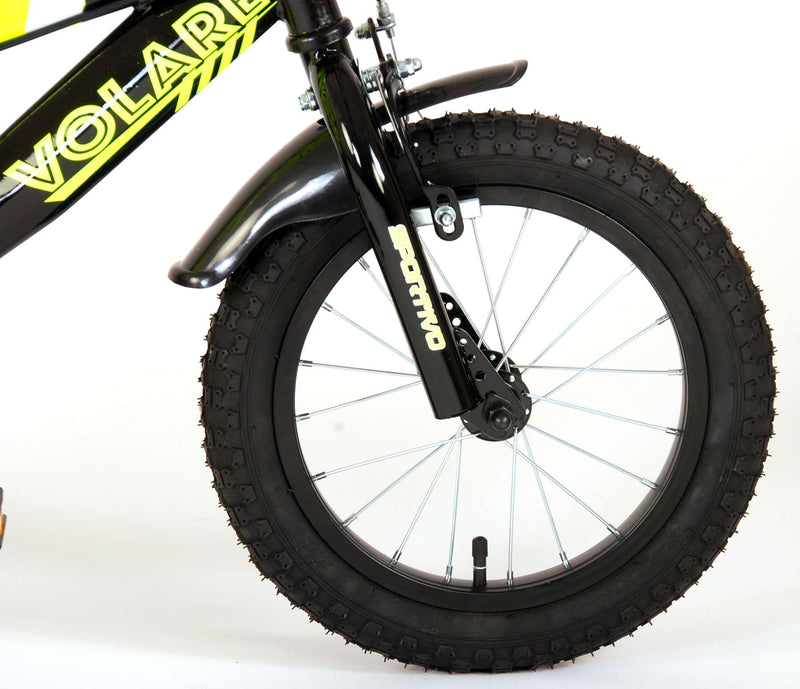 Load image into Gallery viewer, Volare Sportivo Kinderfiets Jongens 14 inch Neon Geel Zwart Twee Handremmen 95% afgemonteerd