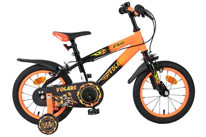 Afbeelding laden in galerijviewer, Volare strike kinderfiets - jongens - 14 inch - zwart oranje - twee handremmen