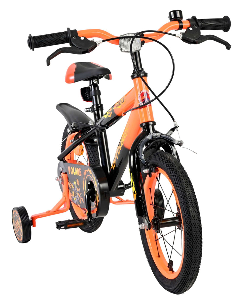 Afbeelding laden in galerijviewer, Volare strike kinderfiets - jongens - 14 inch - zwart oranje - twee handremmen