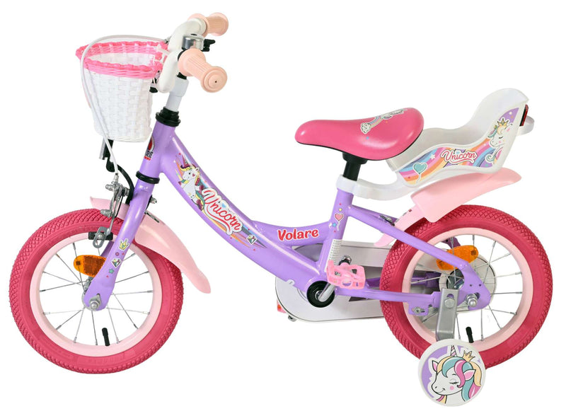 Afbeelding laden in galerijviewer, Volare unicorn kinderfiets - meisjes - 12 inch - paars