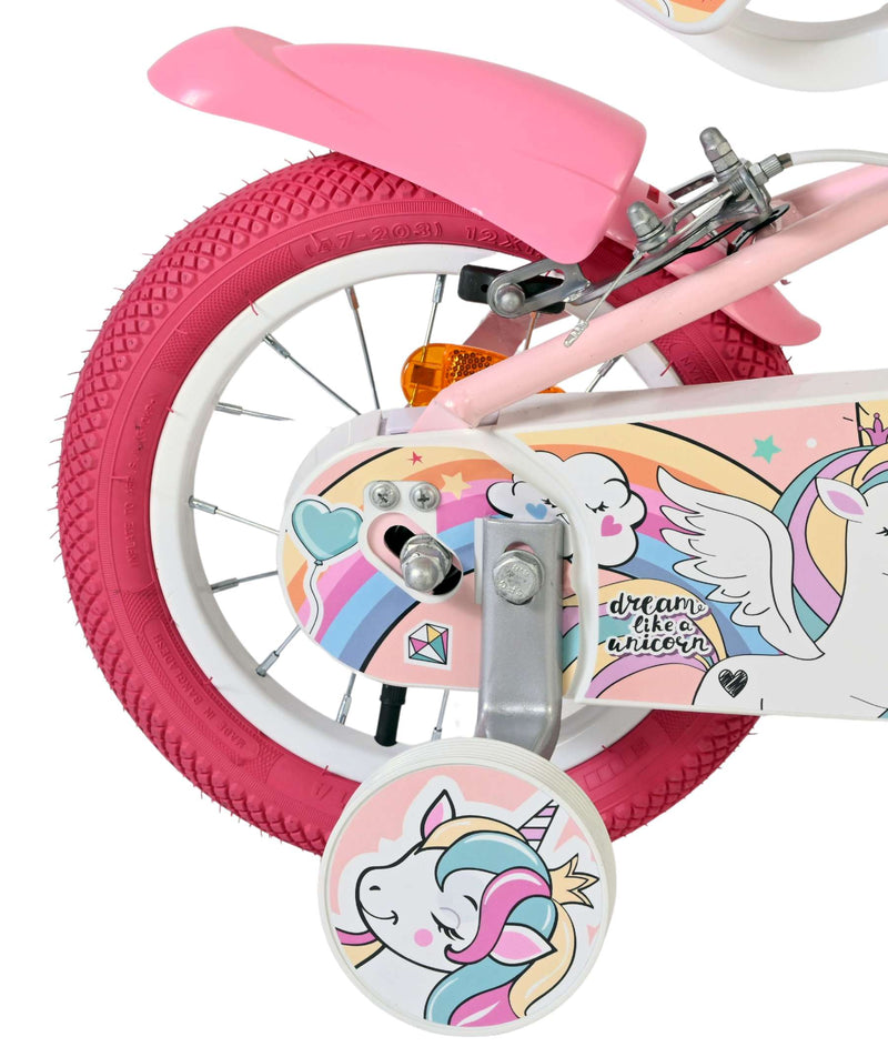 Afbeelding laden in galerijviewer, Volare unicorn kinderfiets - meisjes - 12 inch - roze - twee handremmen