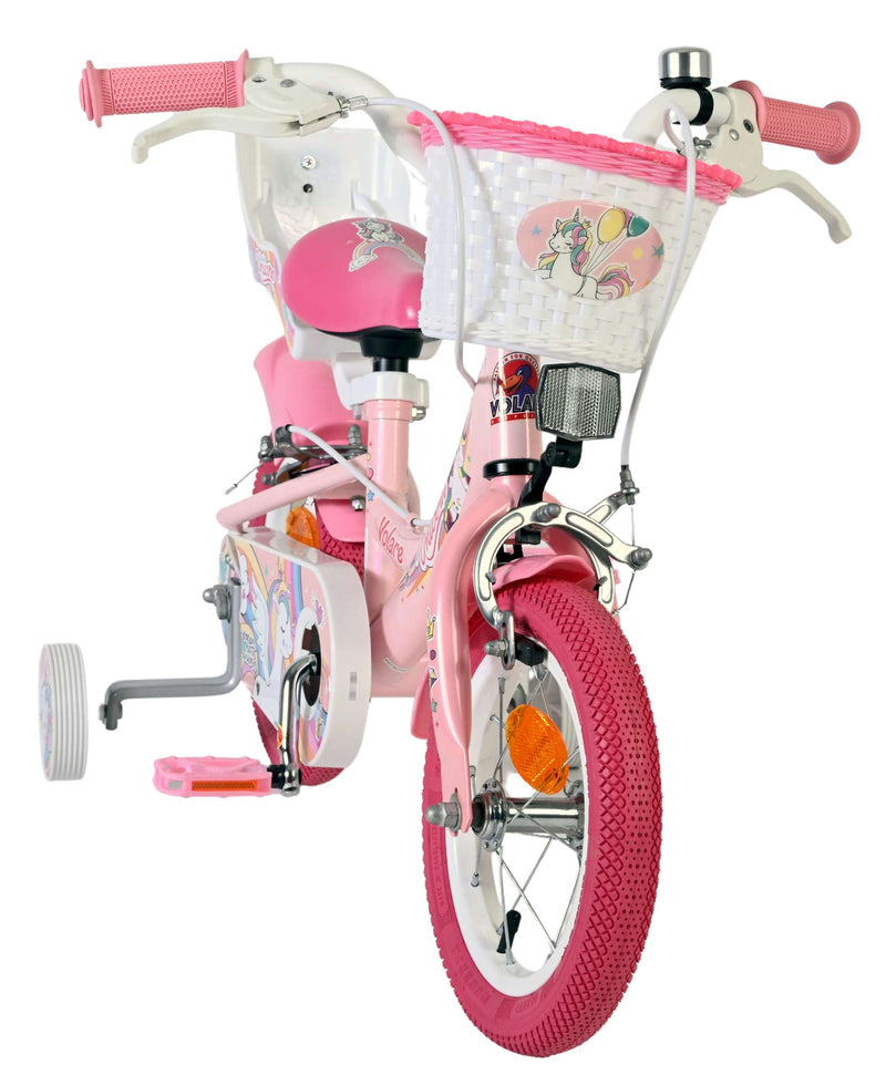 Afbeelding laden in galerijviewer, Volare unicorn kinderfiets - meisjes - 12 inch - roze - twee handremmen