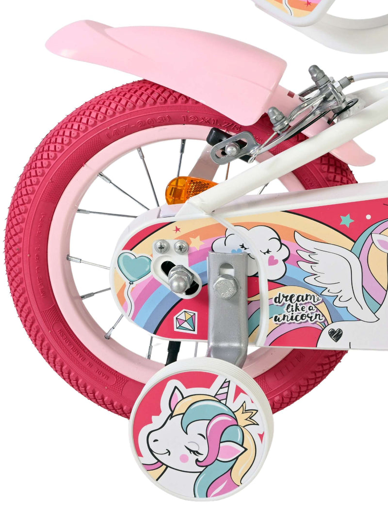 Laden Sie das Bild in Galerie -Viewer, Volare unicorn kinderfiets - meisjes - 12 inch - wit - twee handremmen