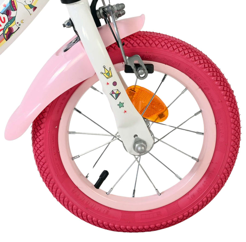 Laden Sie das Bild in Galerie -Viewer, Volare unicorn kinderfiets - meisjes - 12 inch - wit - twee handremmen