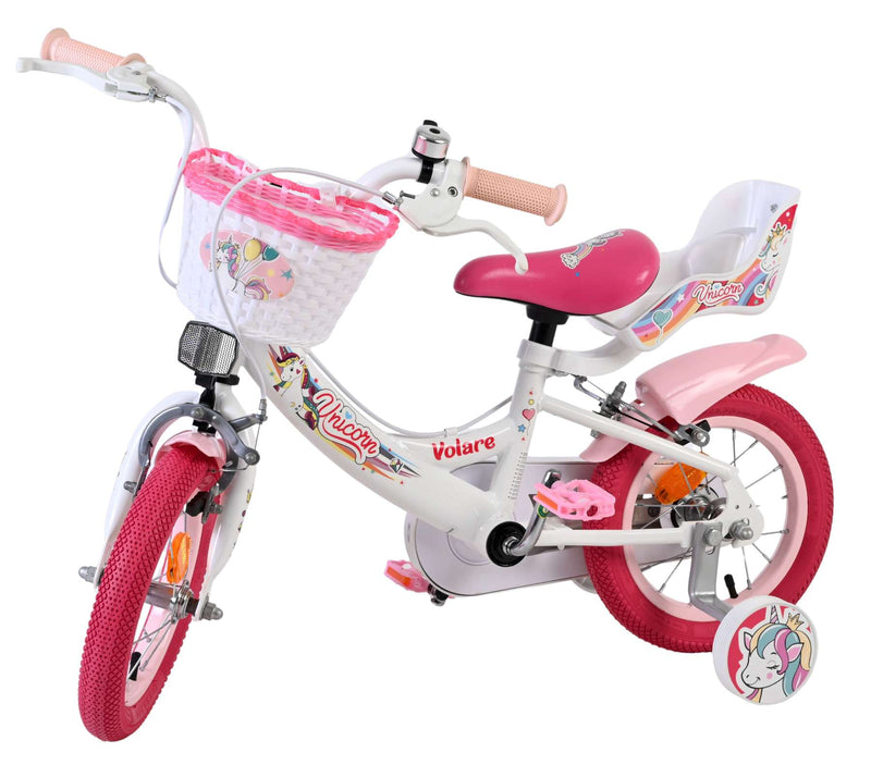 Laden Sie das Bild in Galerie -Viewer, Volare unicorn kinderfiets - meisjes - 12 inch - wit - twee handremmen
