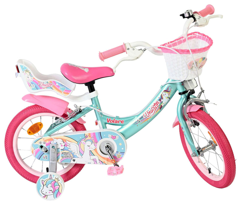 Load image into Gallery viewer, Volare unicorn kinderfiets - meisjes - 14 inch - groen - twee handremmen