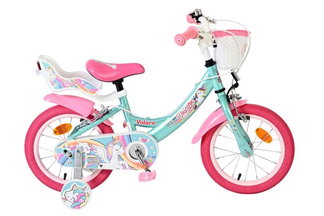 Cargue la imagen en el visor de la galería, Volare unicorn kinderfiets - meisjes - 14 inch - groen - twee handremmen