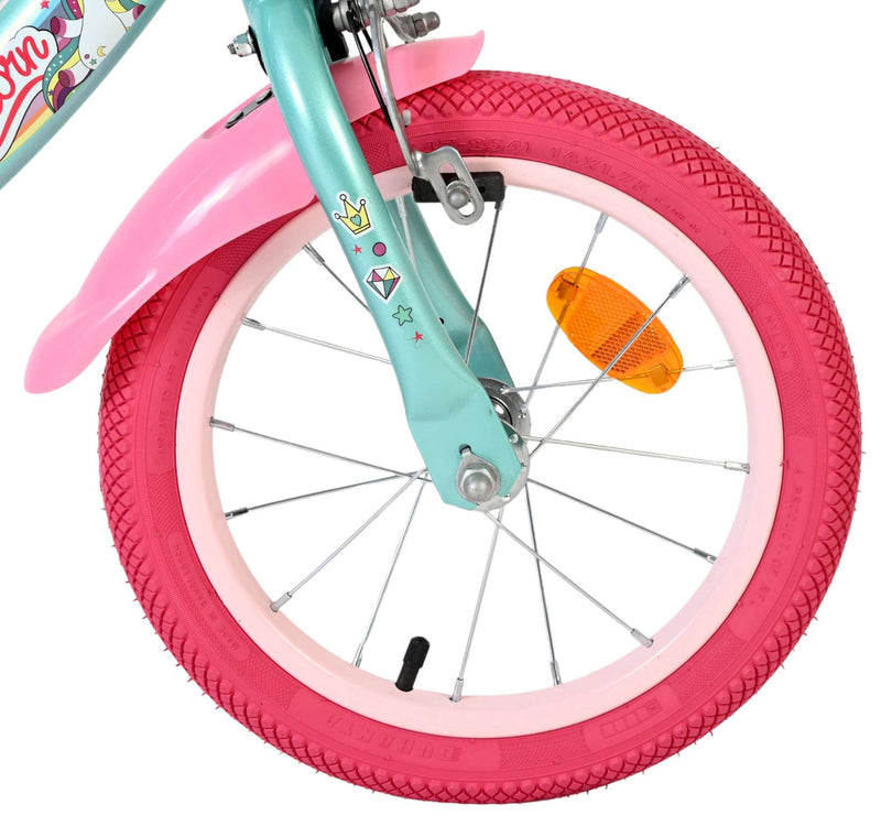Afbeelding laden in galerijviewer, Volare unicorn kinderfiets - meisjes - 14 inch - groen - twee handremmen