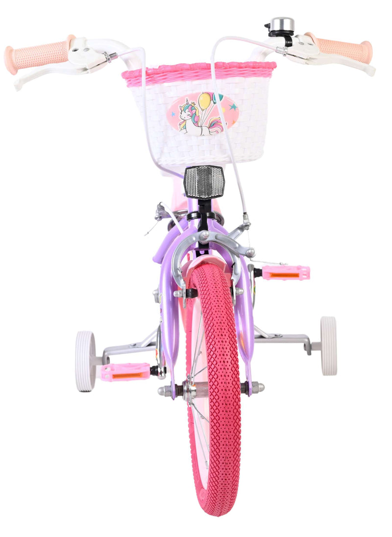 Afbeelding laden in galerijviewer, Volare unicorn kinderfiets - meisjes - 14 inch - paars - twee handremmen
