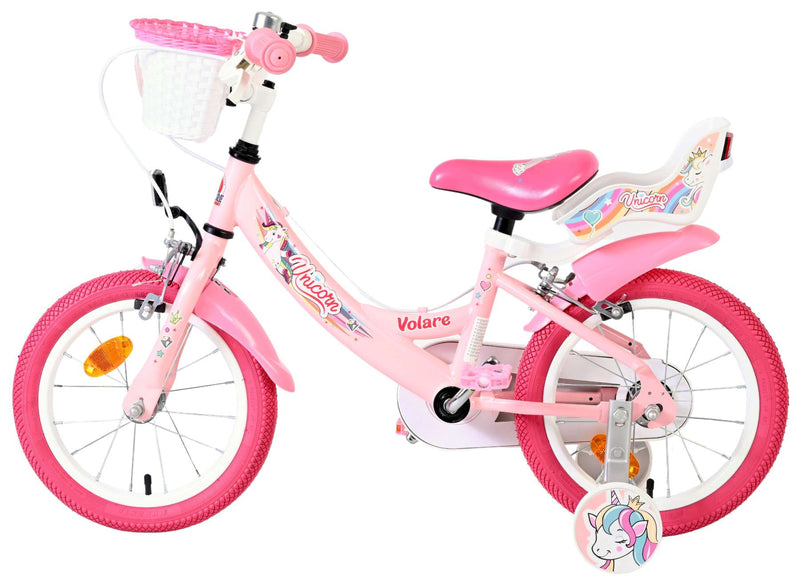 Afbeelding laden in galerijviewer, Volare unicorn kinderfiets - meisjes - 14 inch - roze - twee handremmen