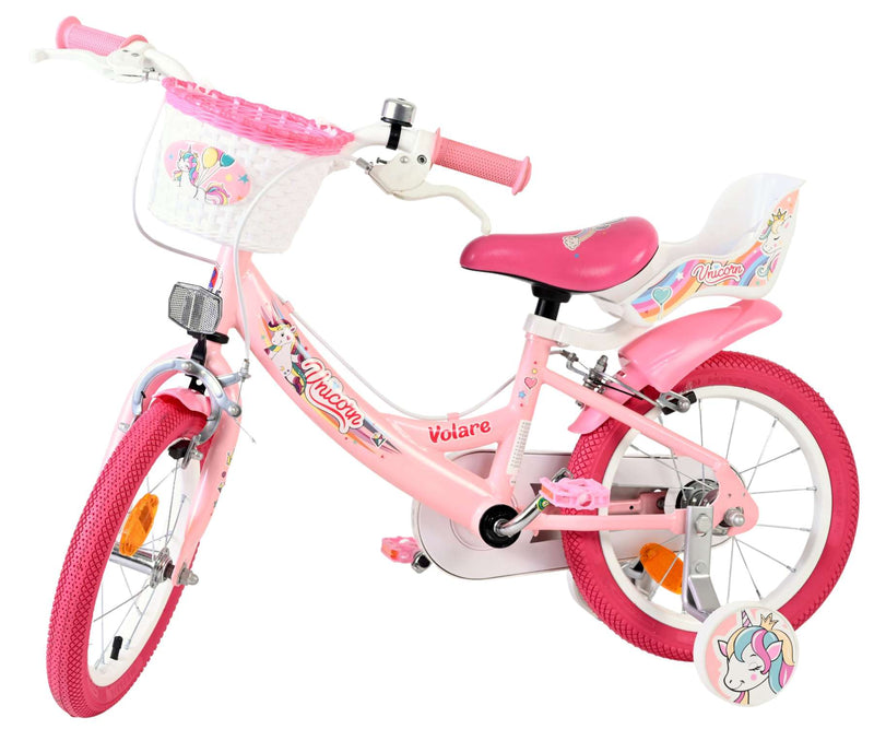 Chargez l'image dans la visionneuse de la galerie, Volare unicorn kinderfiets - meisjes - 14 inch - roze - twee handremmen