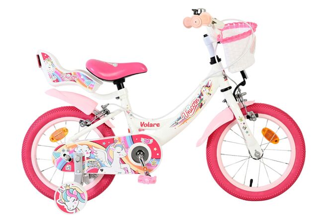 ギャラリービューアに画像をロードする, Volare unicorn kinderfiets - meisjes - 14 inch - wit - twee handremmen