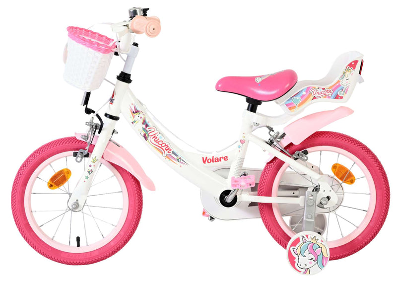 Laden Sie das Bild in Galerie -Viewer, Volare unicorn kinderfiets - meisjes - 14 inch - wit - twee handremmen