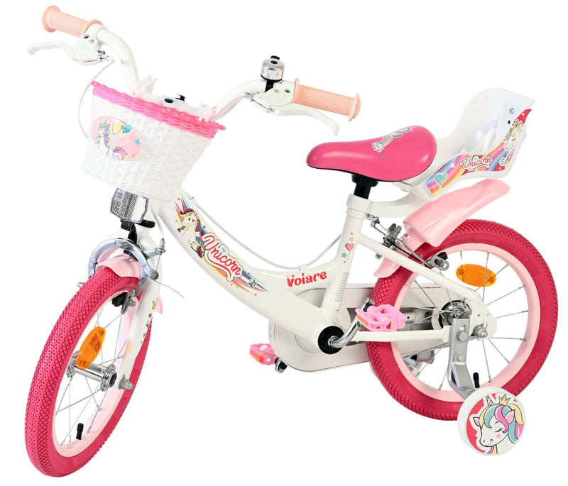 ギャラリービューアに画像をロードする, Volare unicorn kinderfiets - meisjes - 14 inch - wit - twee handremmen