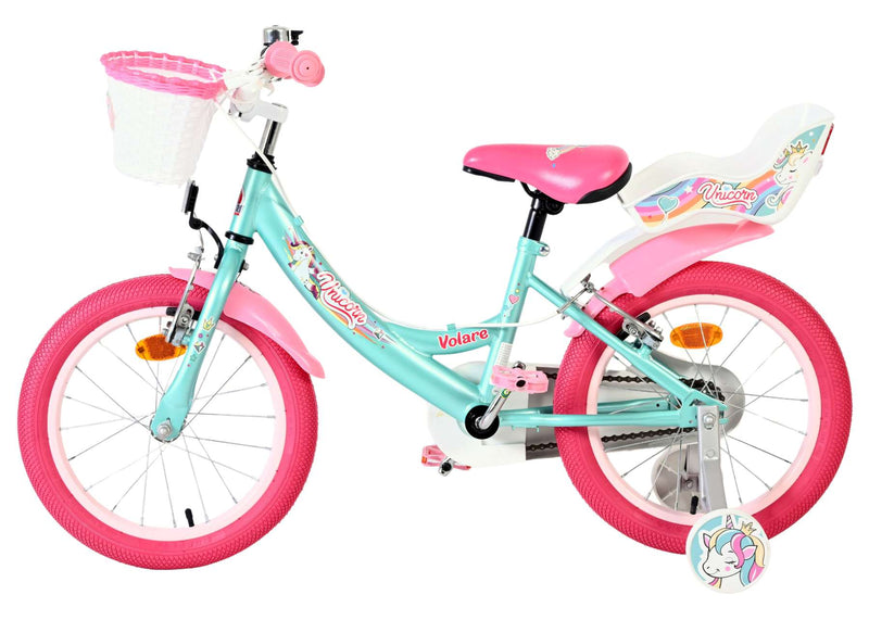 Afbeelding laden in galerijviewer, Volare unicorn kinderfiets - meisjes - 16 inch - groen - twee handremmen