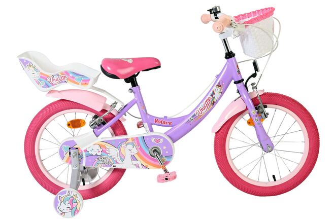 Chargez l'image dans la visionneuse de la galerie, Volare unicorn kinderfiets - meisjes - 16 inch - paars - twee handremmen