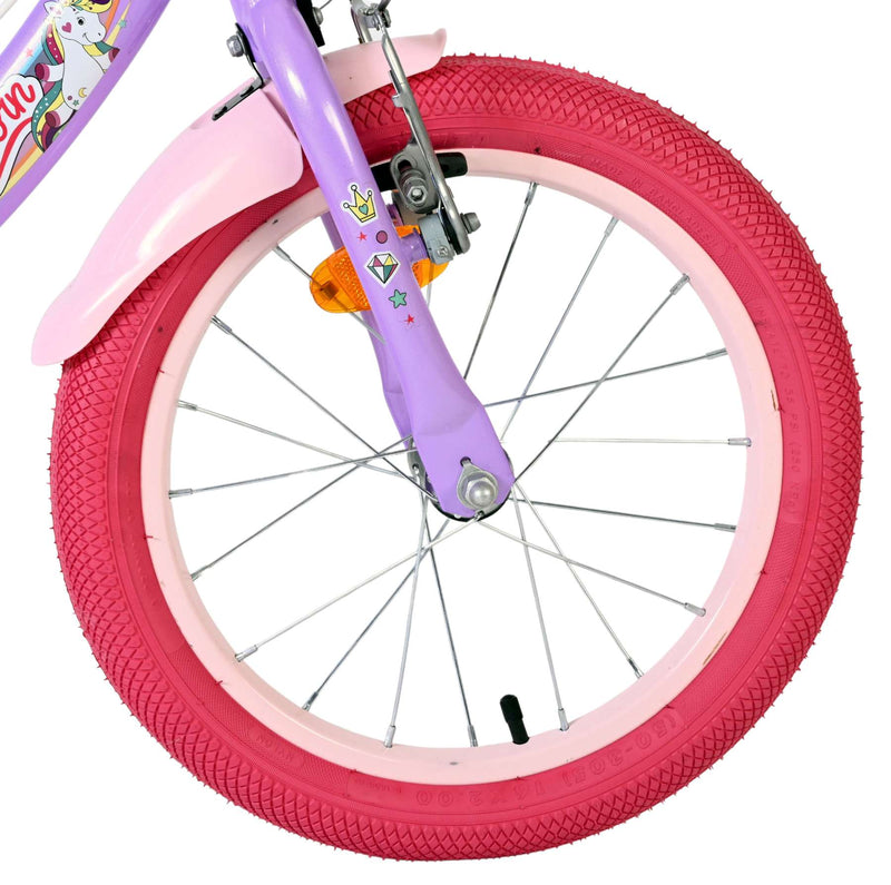 Chargez l'image dans la visionneuse de la galerie, Volare unicorn kinderfiets - meisjes - 16 inch - paars - twee handremmen