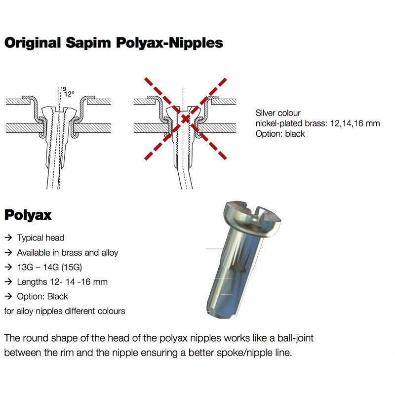 Load image into Gallery viewer, Sapim Spaaknippel 13 Polyax 14mm zilver messing (100st)