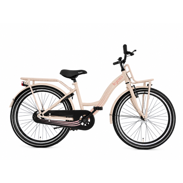 Afbeelding laden in galerijviewer, Kyoso kinderfiets blossom mocha 24 inch met remnaaf - mat taupe roze