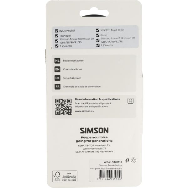 Chargez l'image dans la visionneuse de la galerie, Simson remkabelset compleet rvs shimano rollerbrake zwart