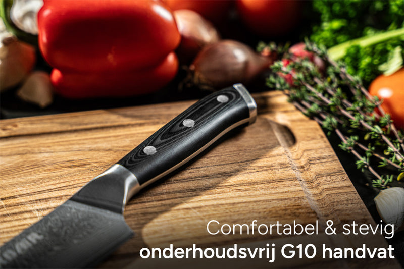 Load image into Gallery viewer, Arbaer koksmes 18 cm japans santoku lemmet damascus staal g10 handvat