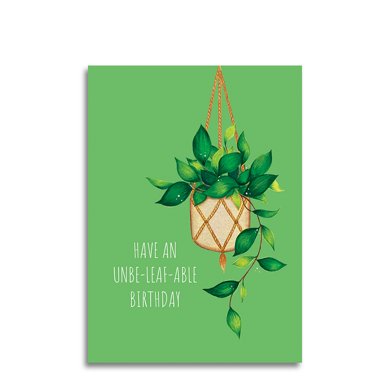 Afbeelding laden in galerijviewer, Art by andu wenskaart unbe-leaf-able birthday