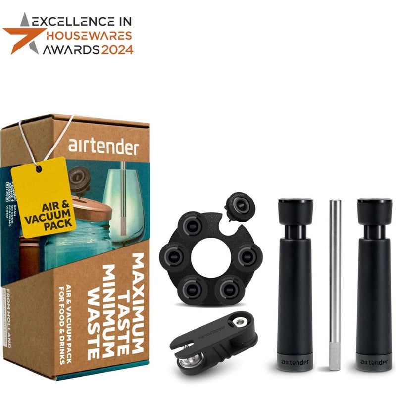 Chargez l'image dans la visionneuse de la galerie, Airtender air vacuum - vacuã¼mpomp, luchtpomp, beluchter, 6 stoppers met bewaarclip in cadeaudoos
