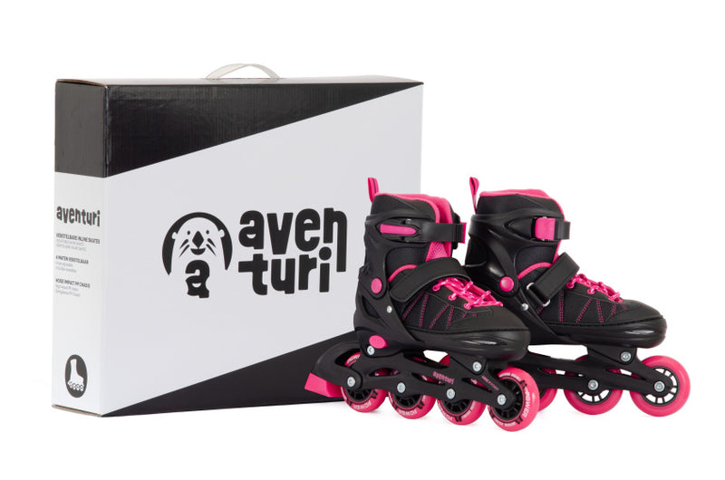 Chargez l'image dans la visionneuse de la galerie, Aventuri verstelbare inline skates semi-softboot zwart roze maat 30-33 (s)