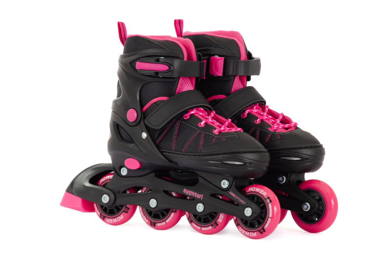 Chargez l'image dans la visionneuse de la galerie, Aventuri verstelbare inline skates semi-softboot zwart roze maat 30-33 (s)