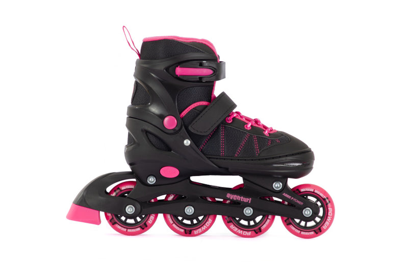 Chargez l'image dans la visionneuse de la galerie, Aventuri verstelbare inline skates semi-softboot zwart roze maat 30-33 (s)
