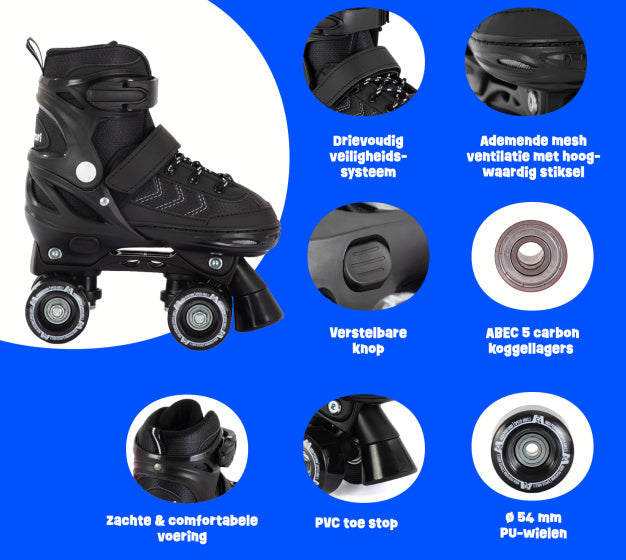 Load image into Gallery viewer, Aventuri verstelbare rolschaatsen semi-softboot zwart maat 27-30 (xs)