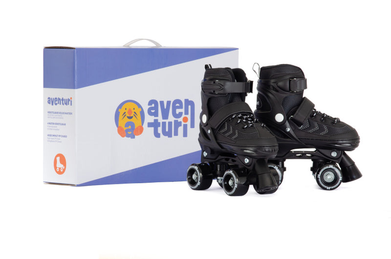 ギャラリービューアに画像をロードする, Aventuri verstelbare rolschaatsen semi-softboot zwart maat 31-34 (s)