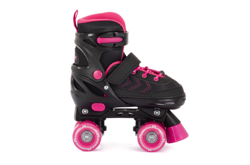 Load image into Gallery viewer, Aventuri verstelbare rolschaatsen semi-softboot zwart roze maat 35-38 (m)