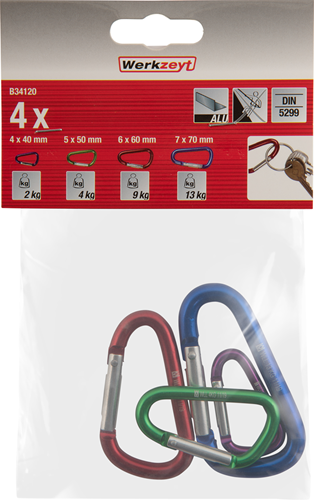Load image into Gallery viewer, Werkzeyt set karabijnhaken alu 4dlg - b34120