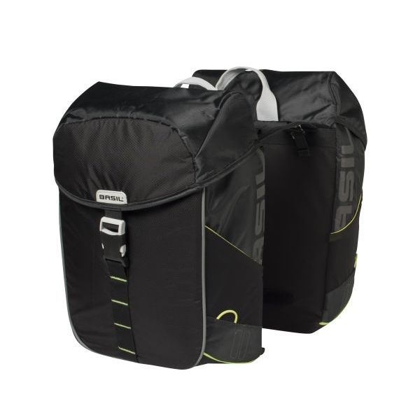 Load image into Gallery viewer, Basil Miles Double Bag - waterdichte dubbele fietstas, unisex, sportief, zwart-limoen