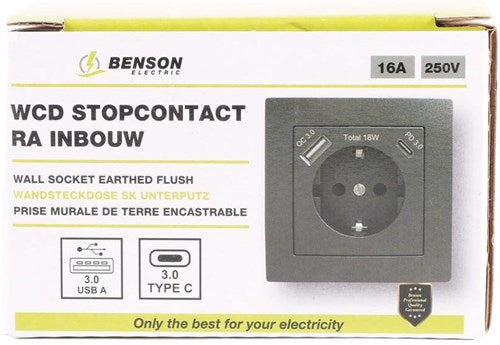 Cargue la imagen en el visor de la galería, Enzo benson inbouw stopcontact ra + usb en usb-c zwart - 4650032